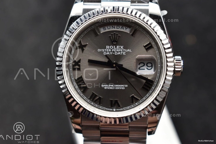 Grey DayDate on President (Gain 36 vr3255 Efficient Edition Best 684 V5 QF Steel SS Roman 904L Weight) Dial Bracelet 0102